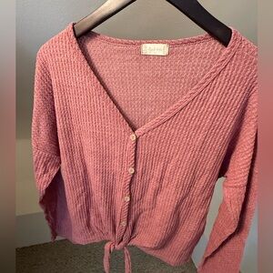 Altar'd State Pink V-Neck Waffle Sweater